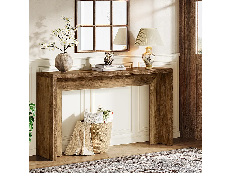 Table console Farmhouse, 140cm Table canapé en bois avec rangement pour entrée