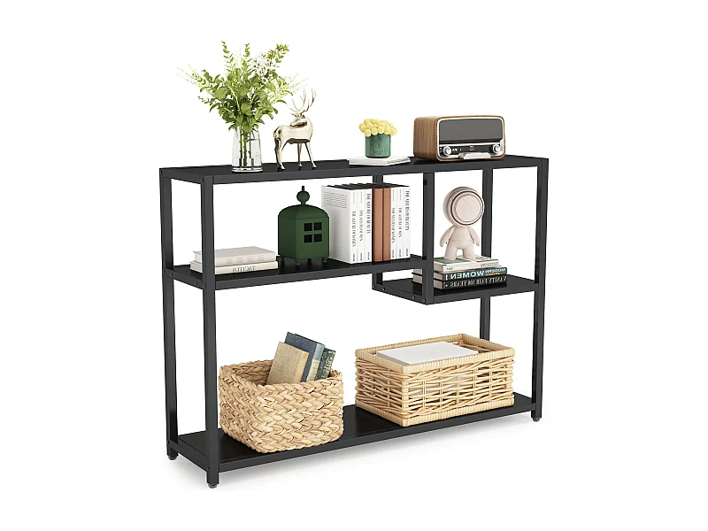 Petite Table d'entrée Noire avec Compartiments de Rangement, 108 cm