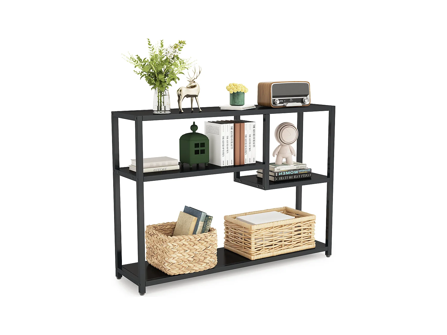 Petite Table d'entrée Noire avec Compartiments de Rangement, 108 cm