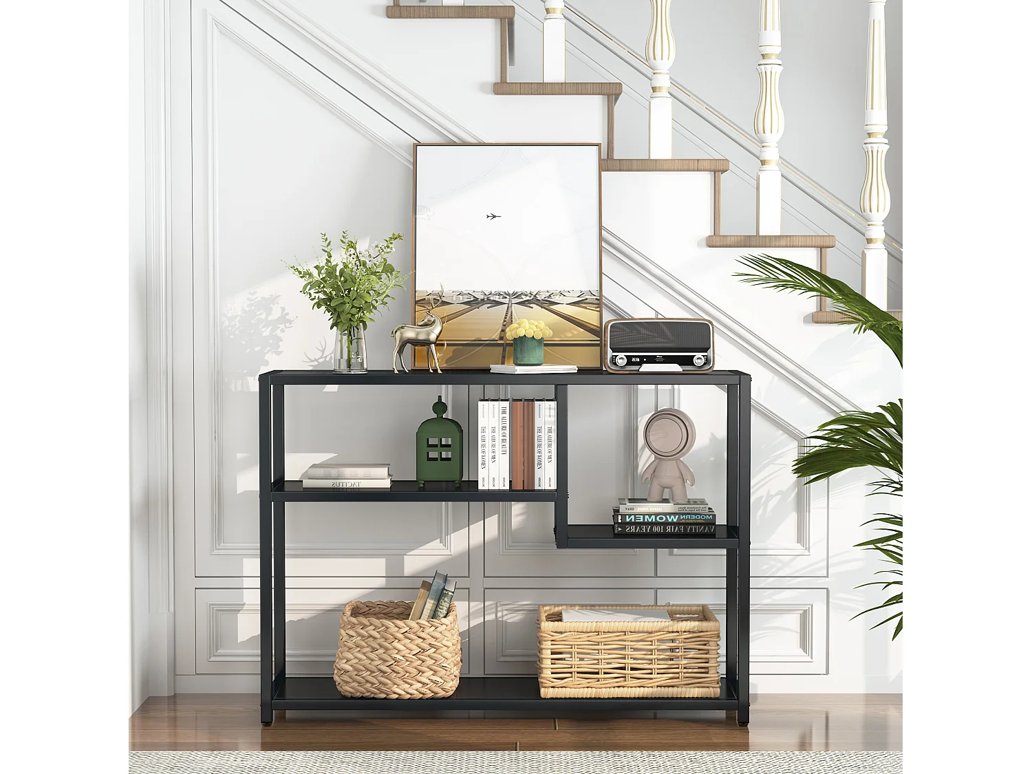 Kleine zwarte haltafel met opbergvakken, 108 cm