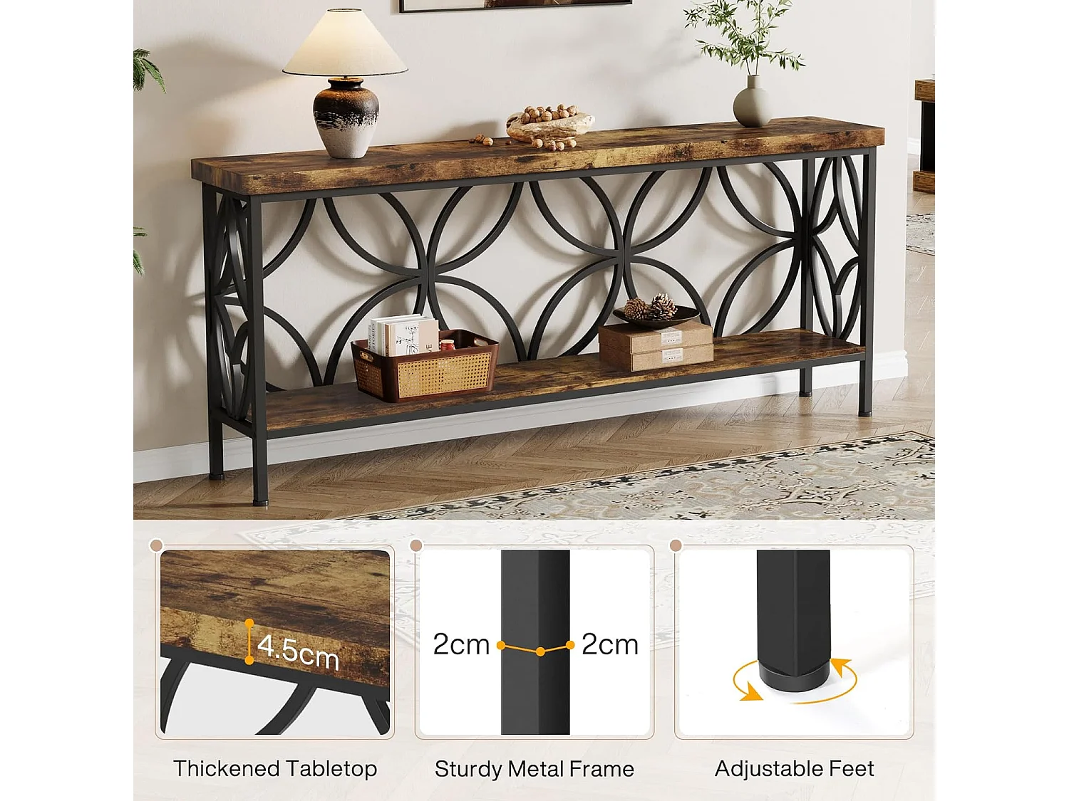 Table de canapé étroite de 160 cm - Table de canapé longue industrielle derrière le canapé