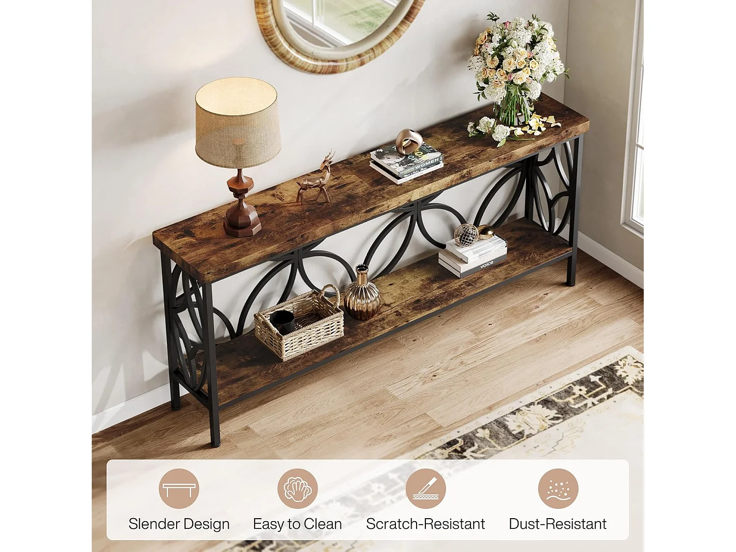 Table de canapé étroite de 160 cm - Table de canapé longue industrielle derrière le canapé