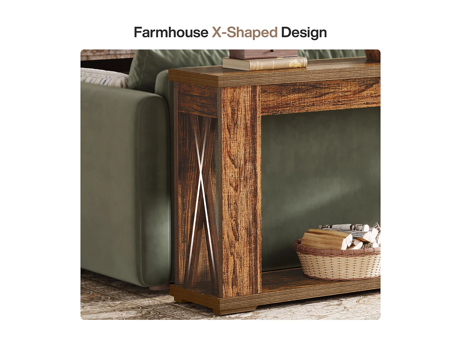 Table Console de 160 cm avec étagères de Rangement, Table d'entrée de Ferme à 2 Niveaux