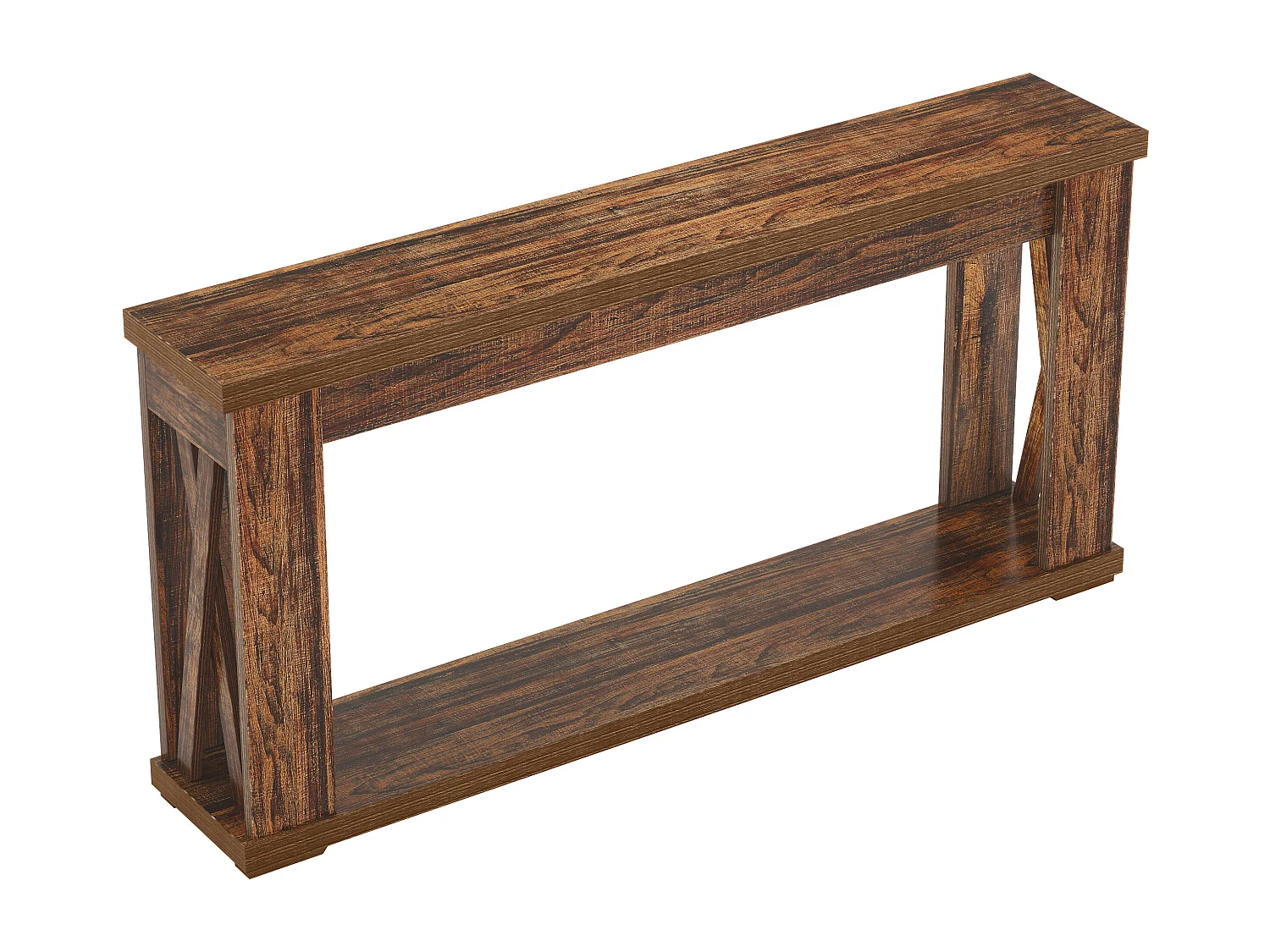 Table Console de 160 cm avec étagères de Rangement, Table d'entrée de Ferme à 2 Niveaux