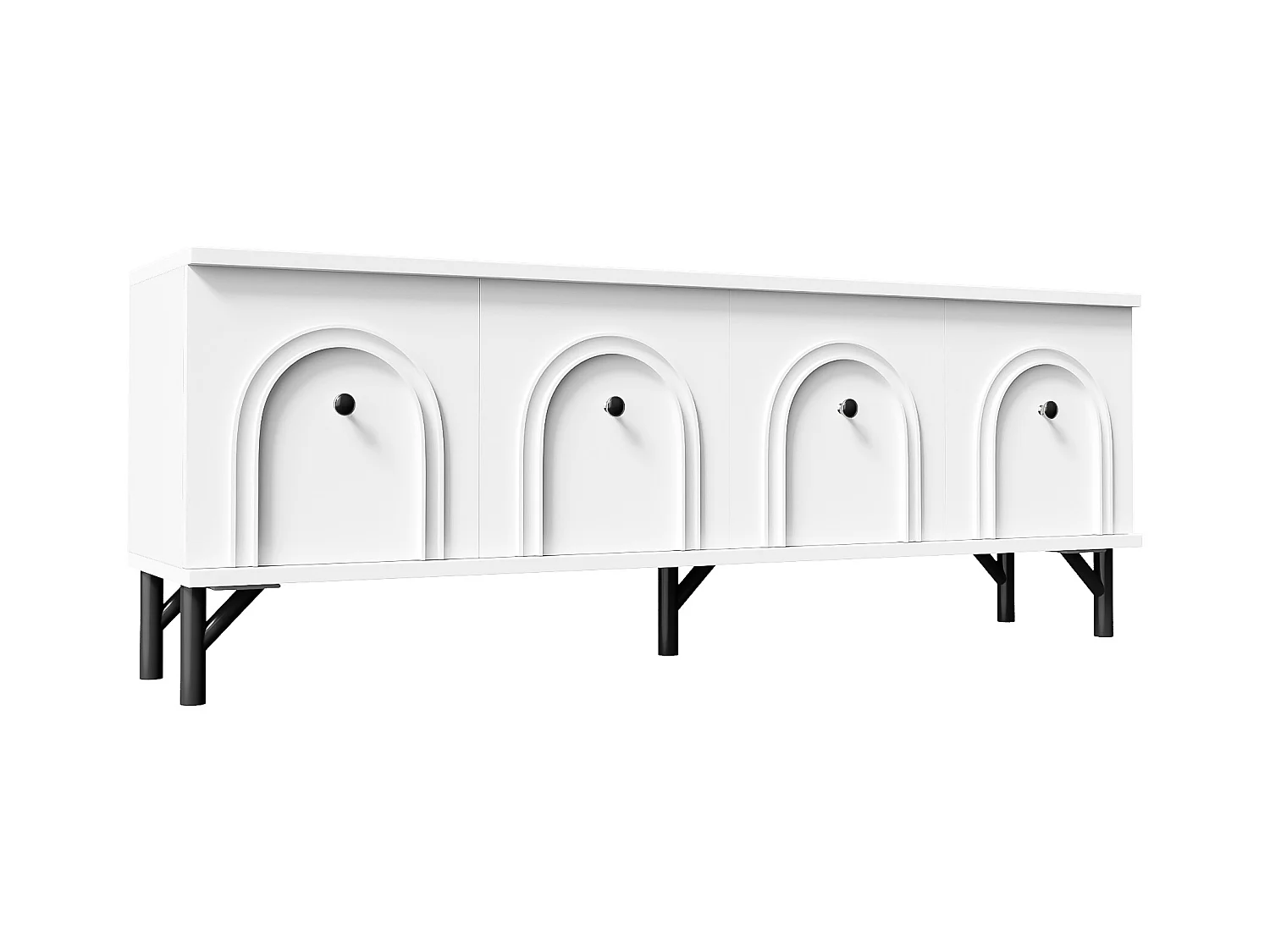 Meuble TV moderne avec 4 portes - 160 x 38 x 55.5 cm - à fermeture douce - rangement - aggloméré - blanc