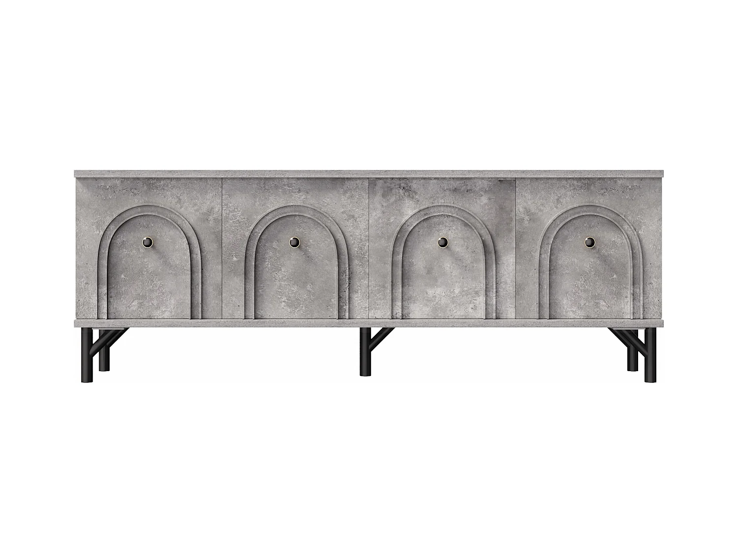 Meuble TV moderne avec 4 portes - 160 x 38 x 55.5 cm - à fermeture douce - rangement - aggloméré - gris