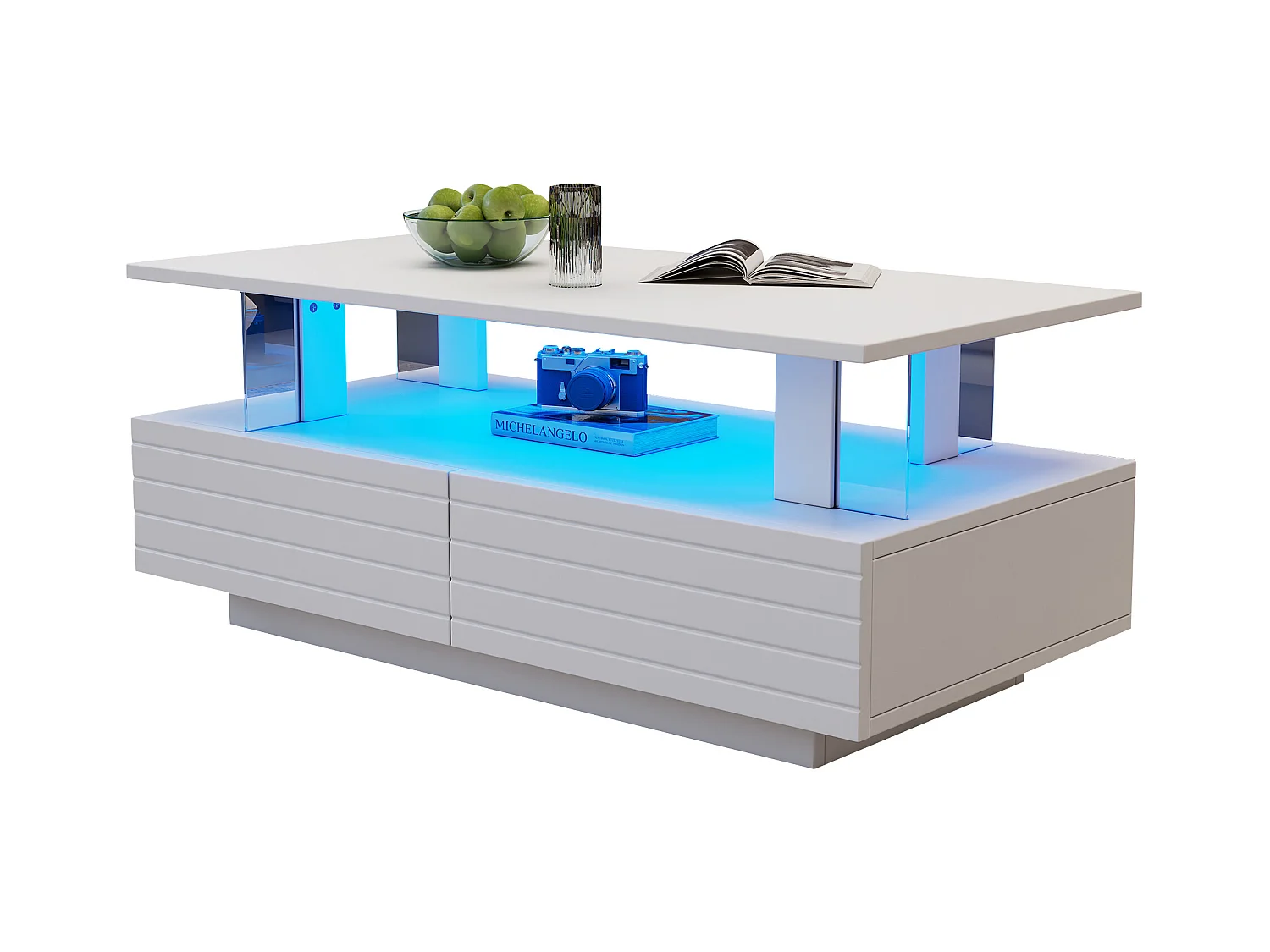 Salontafel met LED's - 100 x 50 x 42,5 cm - dubbellaagse salontafel met 1 lade - Acryl - wit