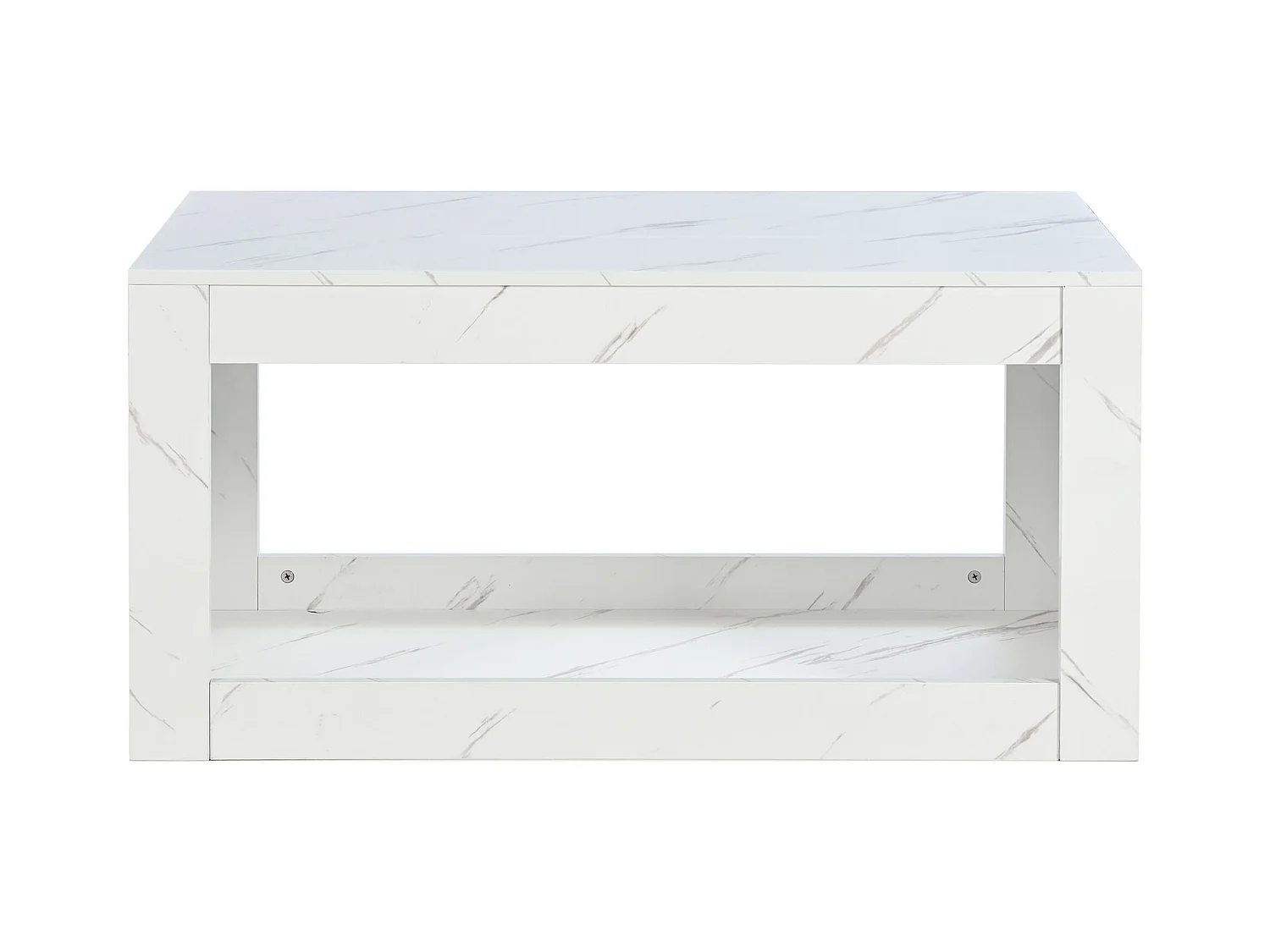Mesa de centro 100x50cm com LED e USB, espaço de armazenamento adicional, superfície folheada a mármore branco