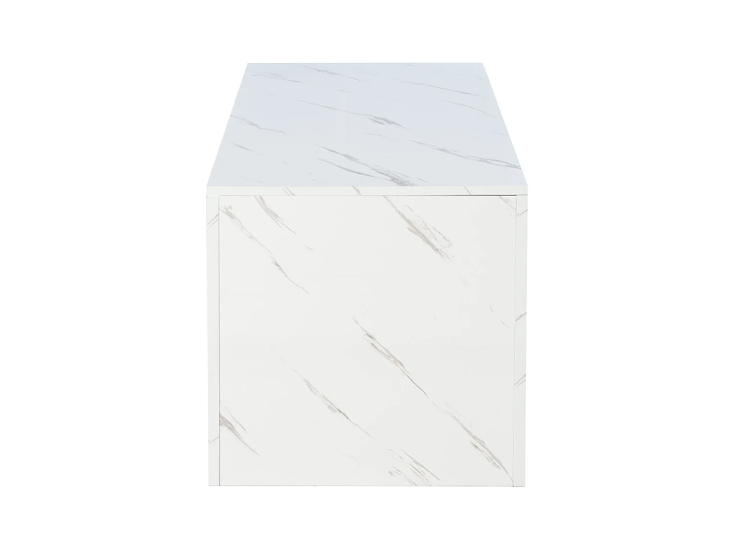 Mesa de centro 100x50cm com LED e USB, espaço de armazenamento adicional, superfície folheada a mármore branco