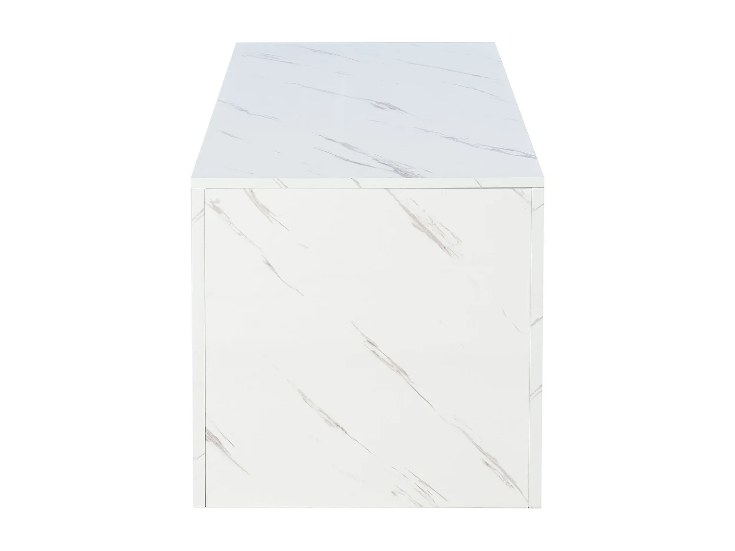 Table basse 100x50cm avec LED et USB,espace de rangement supplémentaire, surface en placage marbre blanc