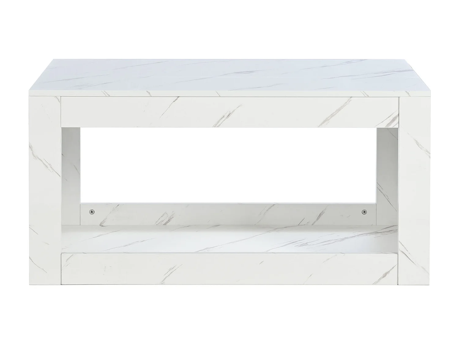 Table basse 100x50cm avec LED et USB,espace de rangement supplémentaire, surface en placage marbre blanc