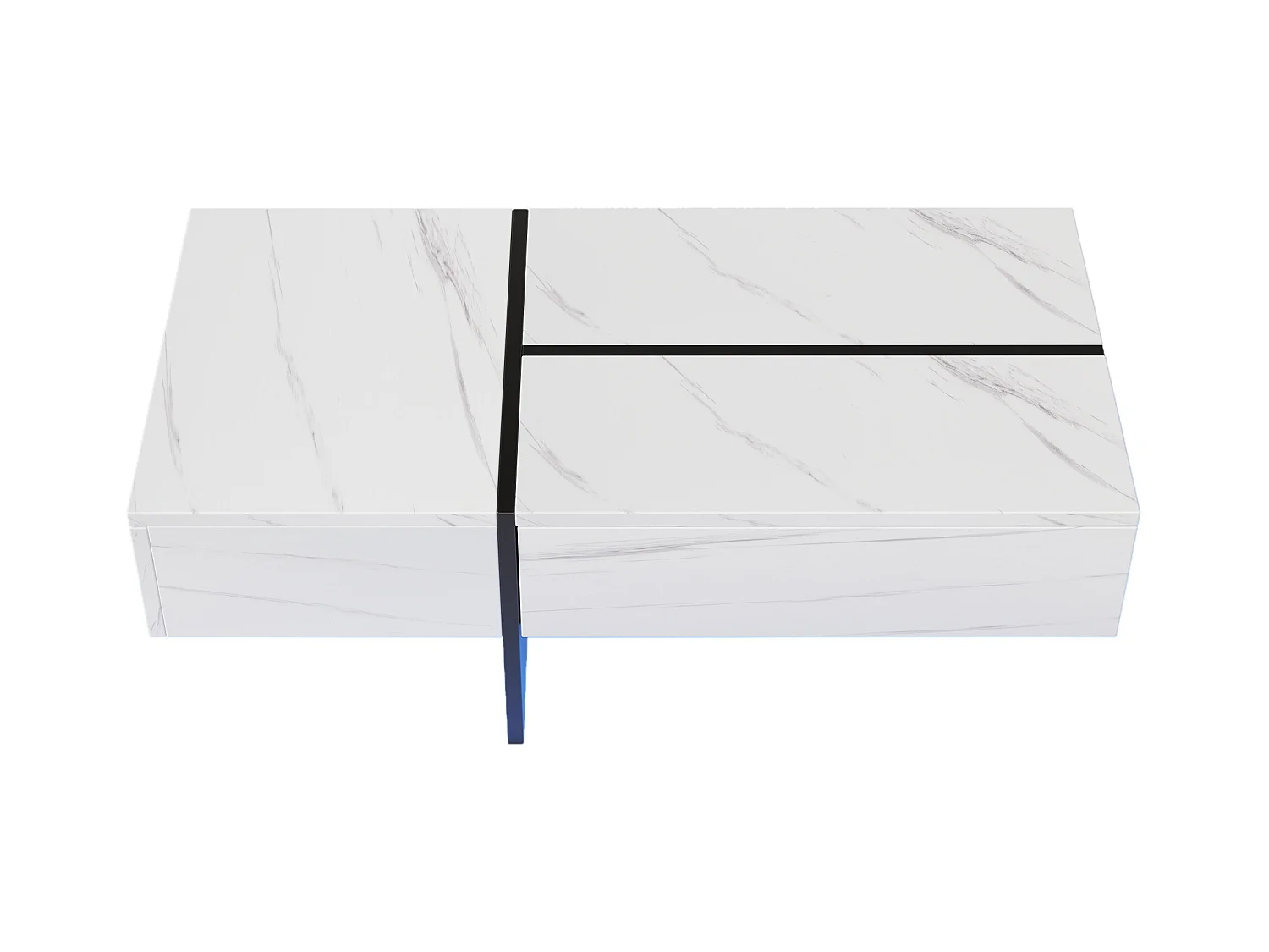 Table basse avec 3 tiroirs 100x50 cm, Éclairage LED Bluetooth, plateau en placage marbre blanc