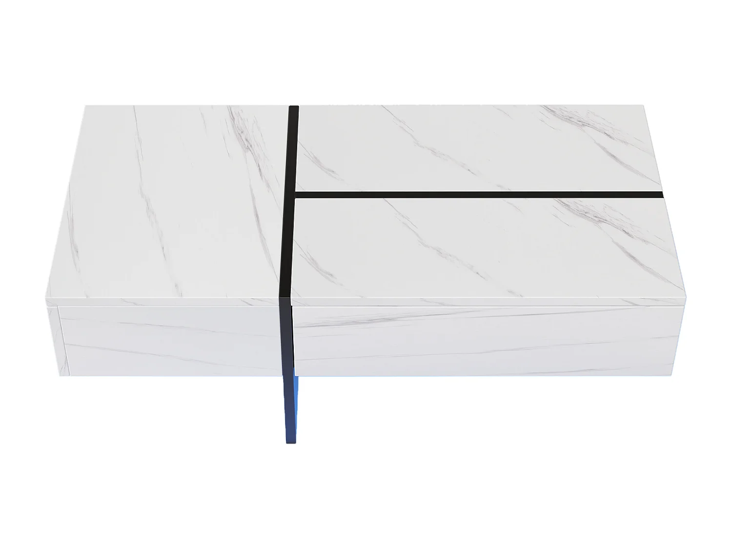 Table basse avec 3 tiroirs 100x50 cm, Éclairage LED Bluetooth, plateau en placage effet marbre blanc