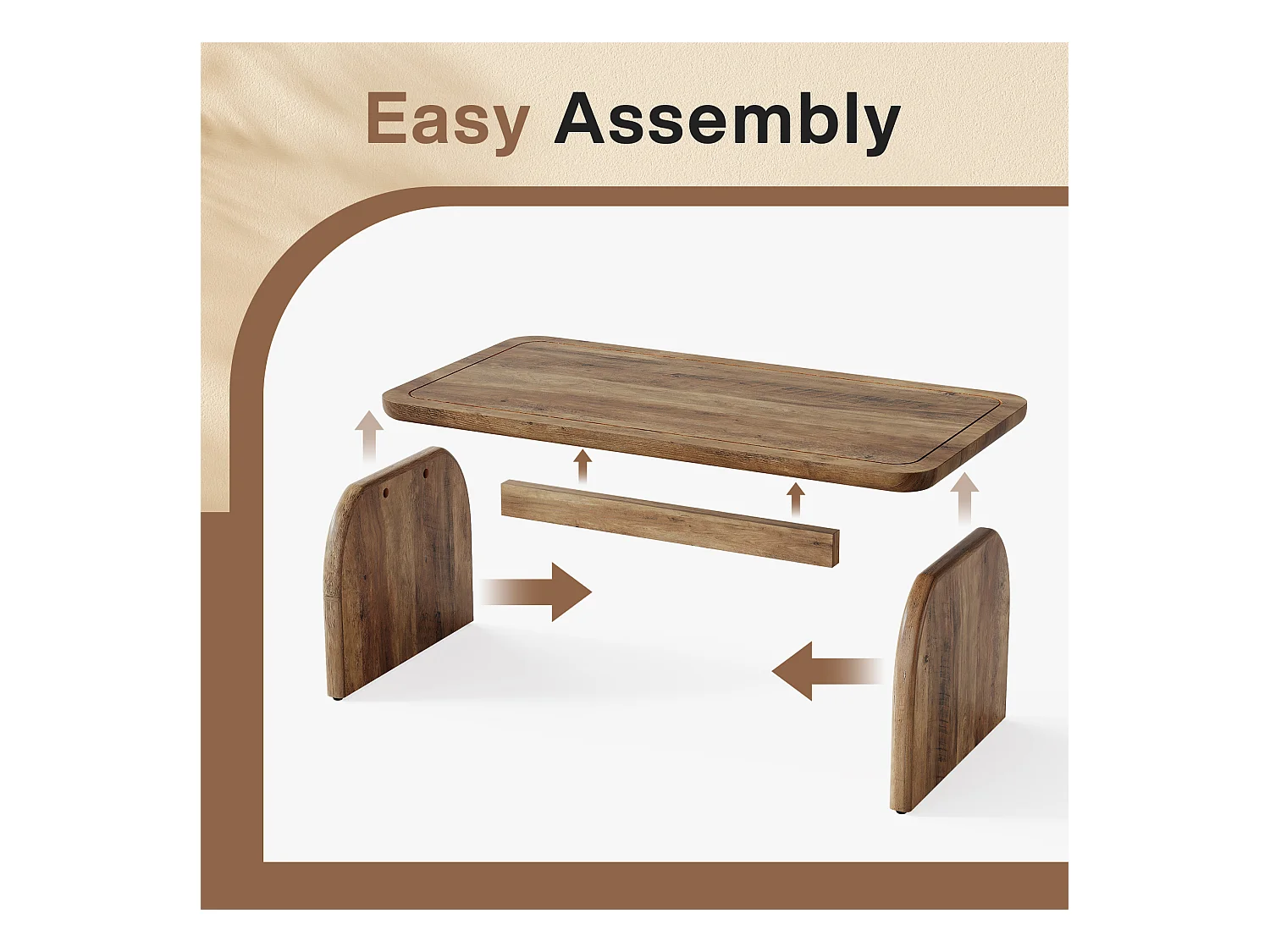120 cm rechthoekige houten salontafel voor de woonkamer, salontafel in rustieke stijl met stevig onderstel en afgeronde hoeken