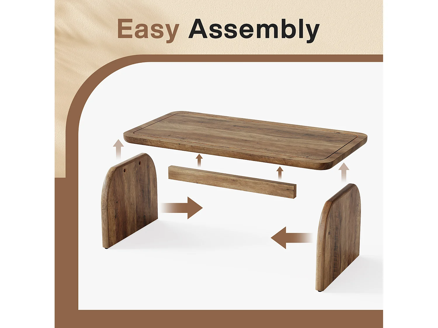 120 cm rechthoekige houten salontafel voor de woonkamer, salontafel in rustieke stijl met stevig onderstel en afgeronde hoeken