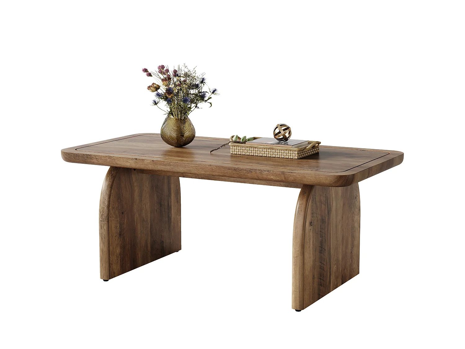 120 cm rechthoekige houten salontafel voor de woonkamer, salontafel in rustieke stijl met stevig onderstel en afgeronde hoeken