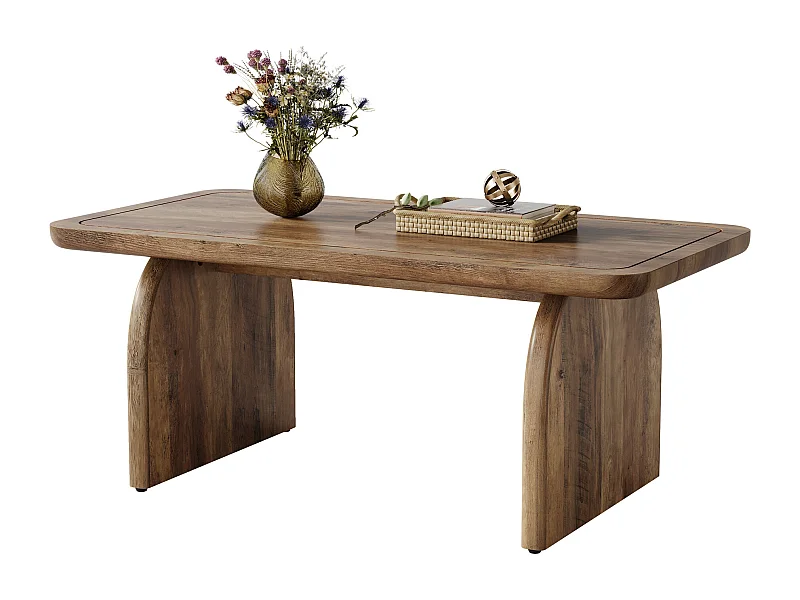 120 cm rechthoekige houten salontafel voor de woonkamer, salontafel in rustieke stijl met stevig onderstel en afgeronde hoeken