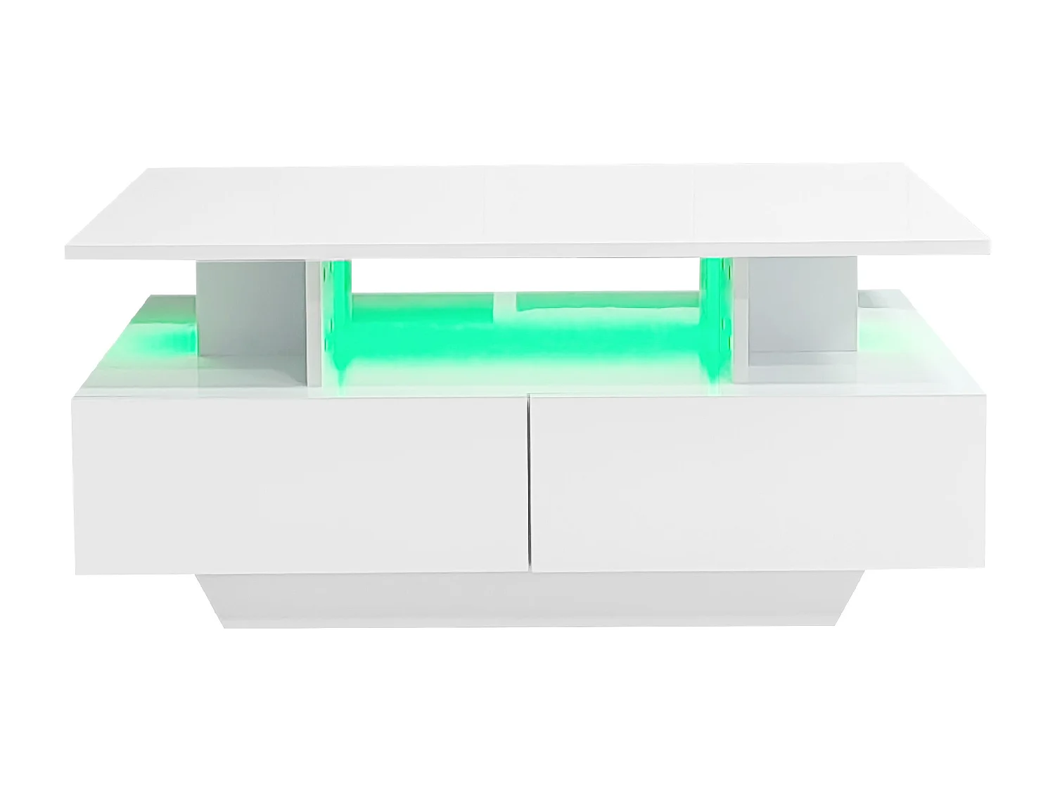 Table basse 90x55 cm avec LED, tiroir et Etagère ,surface blanc laqué