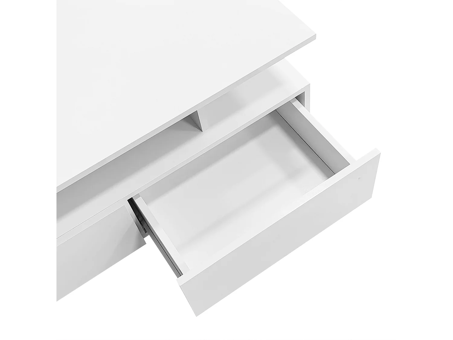 Table basse 90x55 cm avec LED, tiroir et Etagère ,surface blanc laqué
