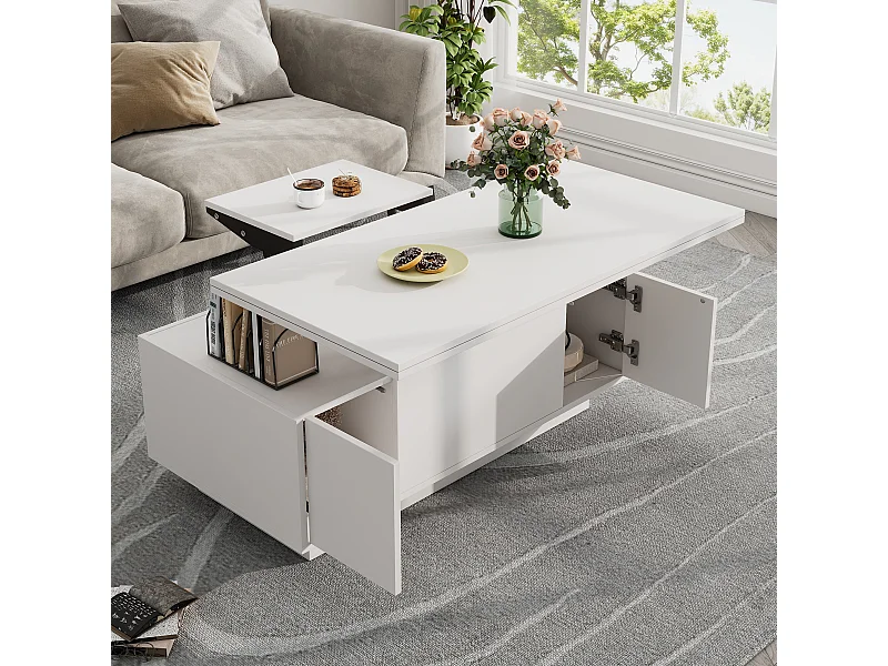 Mesa de centro elevable moderna - 100 x 50 x 55,5 cm - con espacio de almacenamiento oculto - aglomerado - blanco