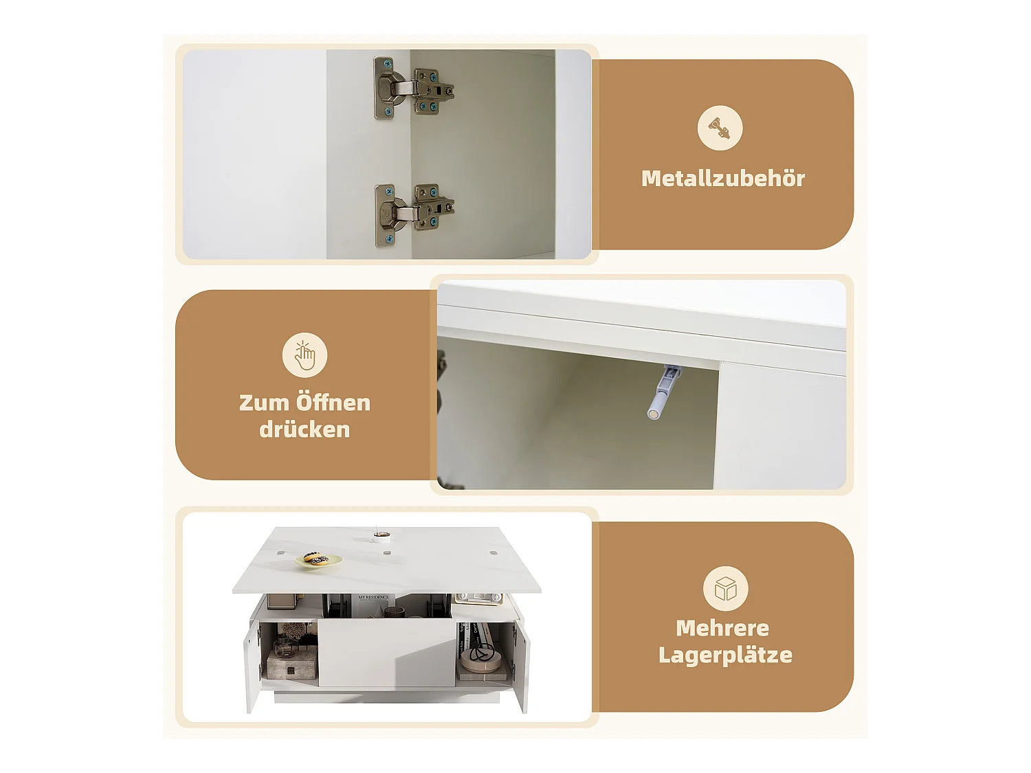 Table basse moderne relevable - 100 x 50 x 55.5 cm - avec espace de rangement caché - aggloméré - blanc