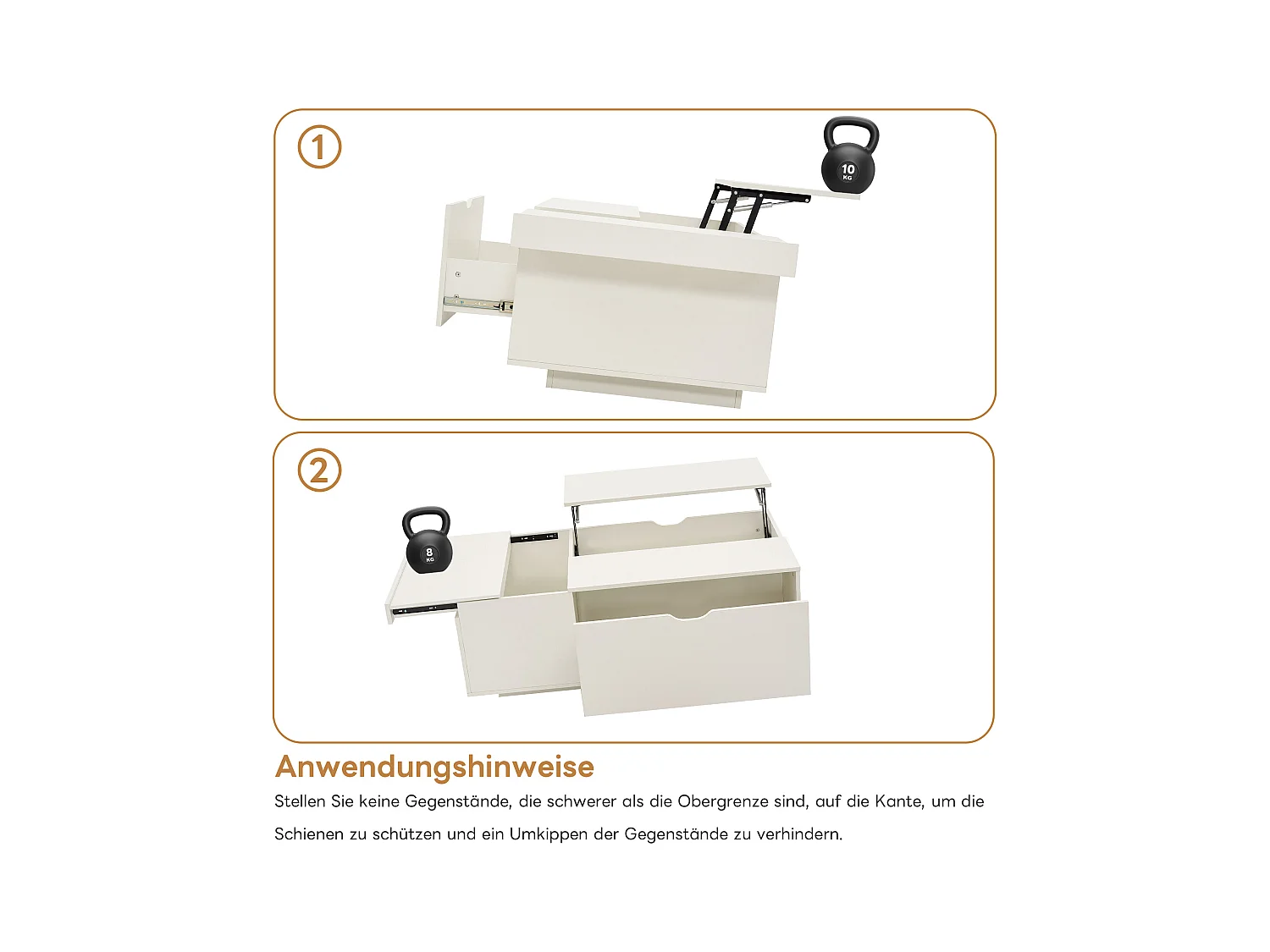 Table basse relevable - 117 x 65 x 45 - avec tiroirs et portes coulissantes - espace flexible - aggloméré - blanc