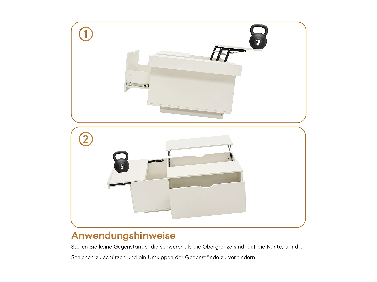 Table basse relevable - 117 x 65 x 45 - avec tiroirs et portes coulissantes - espace flexible - aggloméré - blanc