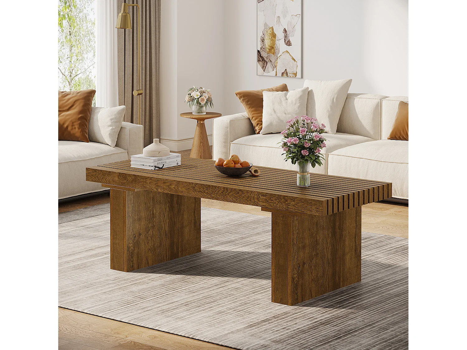 Table Basse Rectangulaire, 120 cm Grande Table Basse Moderne en Bois, Table de Cocktail pour Salon, Ferme, Table Centrale, Marron