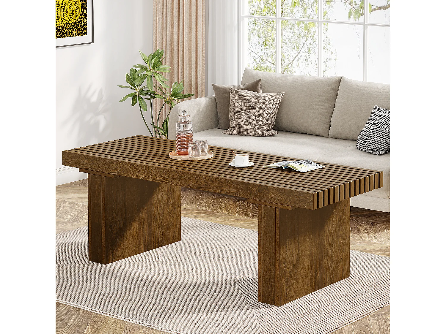 Table Basse Rectangulaire, 120 cm Grande Table Basse Moderne en Bois, Table de Cocktail pour Salon, Ferme, Table Centrale, Marron