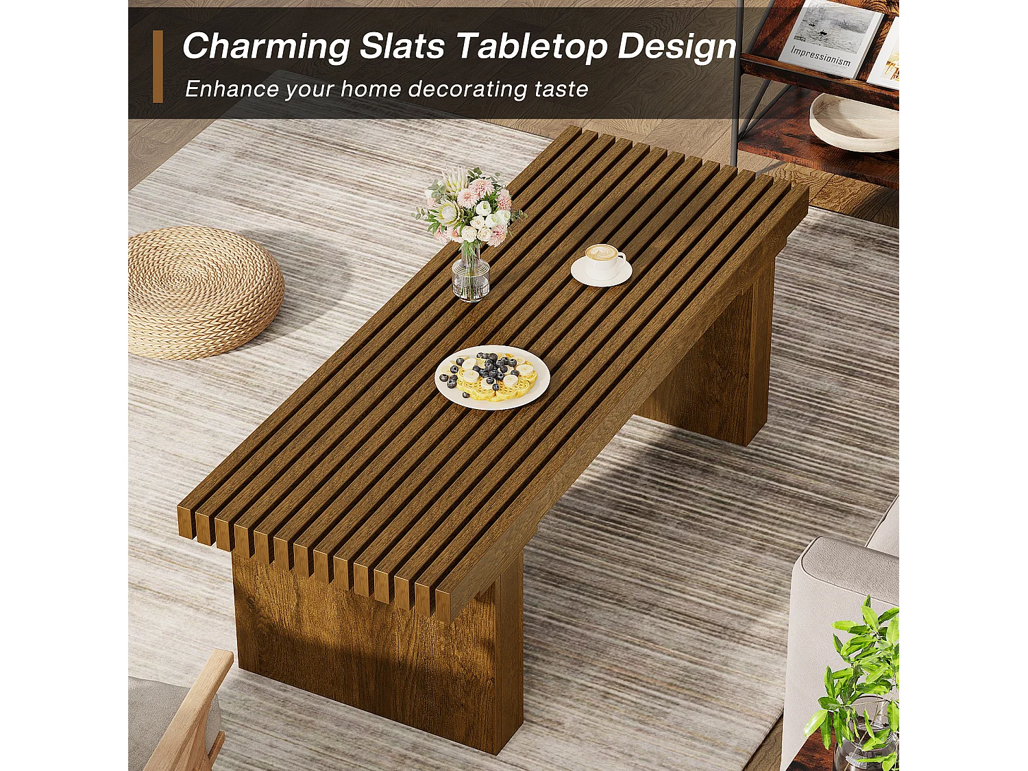 Table Basse Rectangulaire, 120 cm Grande Table Basse Moderne en Bois, Table de Cocktail pour Salon, Ferme, Table Centrale, Marron