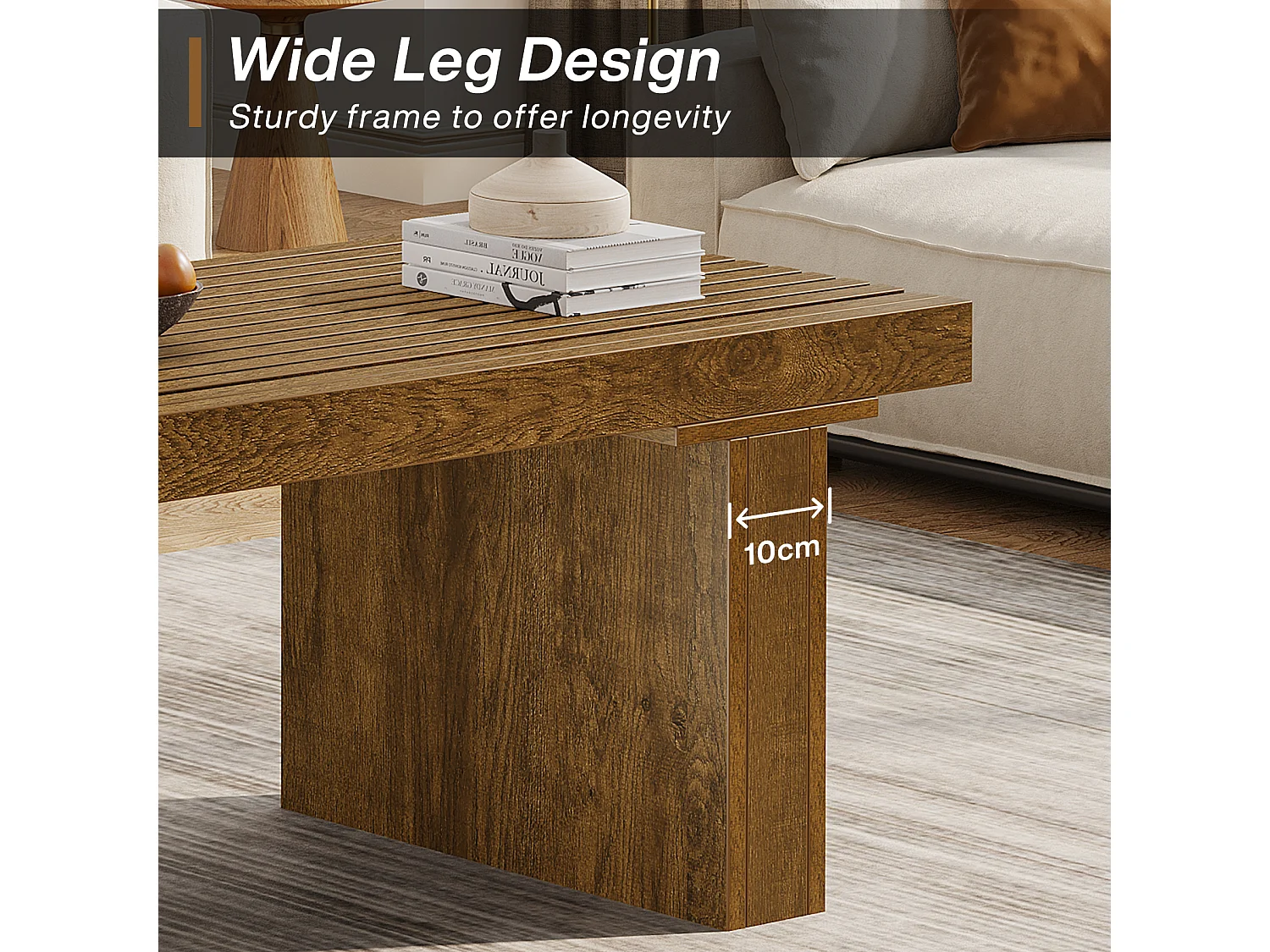 Table Basse Rectangulaire, 120 cm Grande Table Basse Moderne en Bois, Table de Cocktail pour Salon, Ferme, Table Centrale, Marron