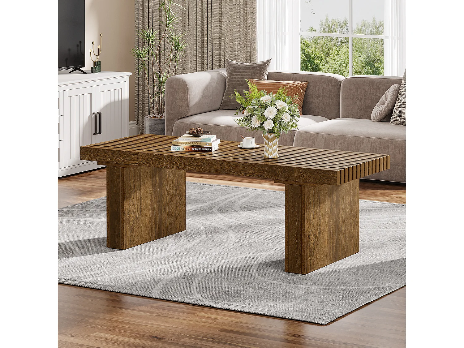 Table Basse Rectangulaire, 120 cm Grande Table Basse Moderne en Bois, Table de Cocktail pour Salon, Ferme, Table Centrale, Marron