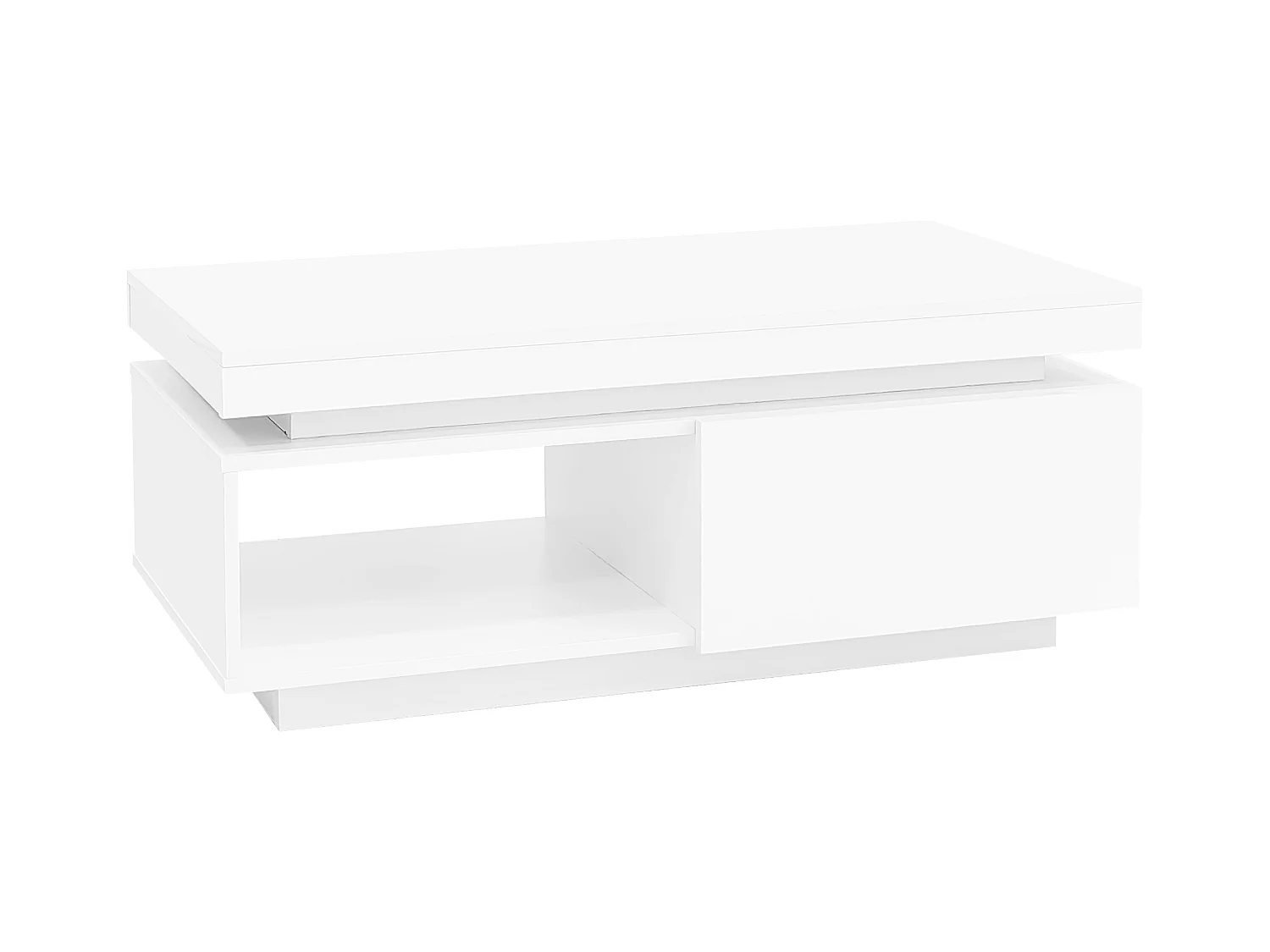 Table basse avec tiroirs 100x50 cm, Éclairage LED Bluetooth, surface blanc laqué