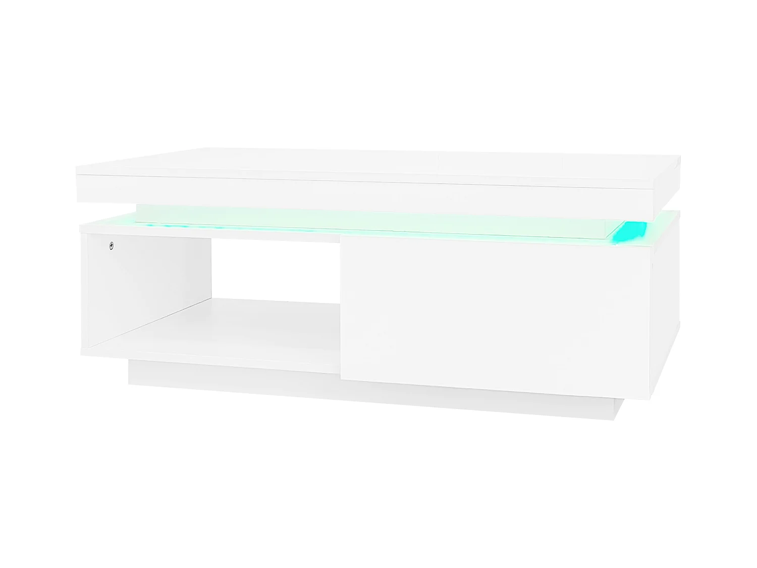 Table basse avec tiroirs 100x50 cm, Éclairage LED Bluetooth, surface blanc laqué