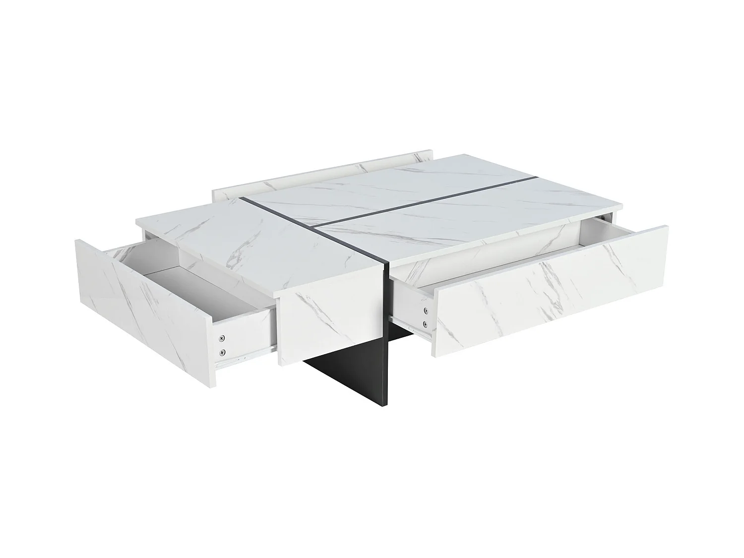 Table basse avec 3 tiroirs 105x60 cm, Éclairage LED, plateau en placage marbre blanc