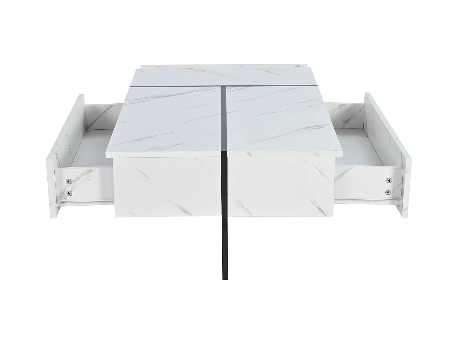 Table basse avec 3 tiroirs 105x60 cm, Éclairage LED, plateau en placage marbre blanc