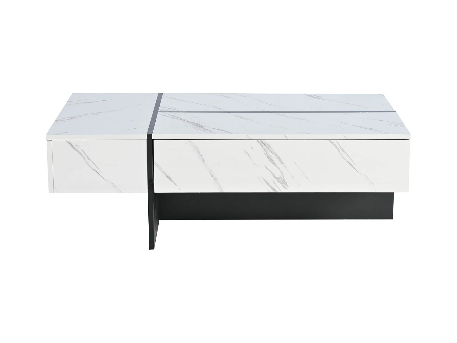Table basse avec 3 tiroirs 105x60 cm, Éclairage LED, plateau en placage marbre blanc