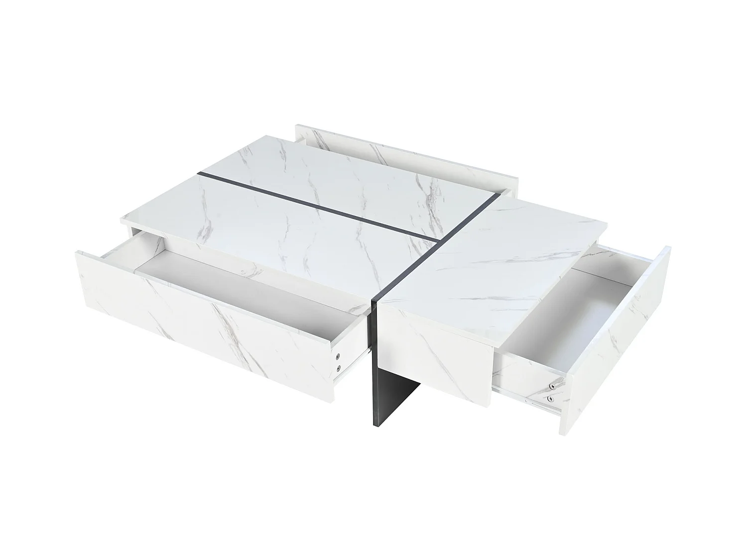Table basse avec 3 tiroirs 105x60 cm, Éclairage LED, plateau en placage marbre blanc