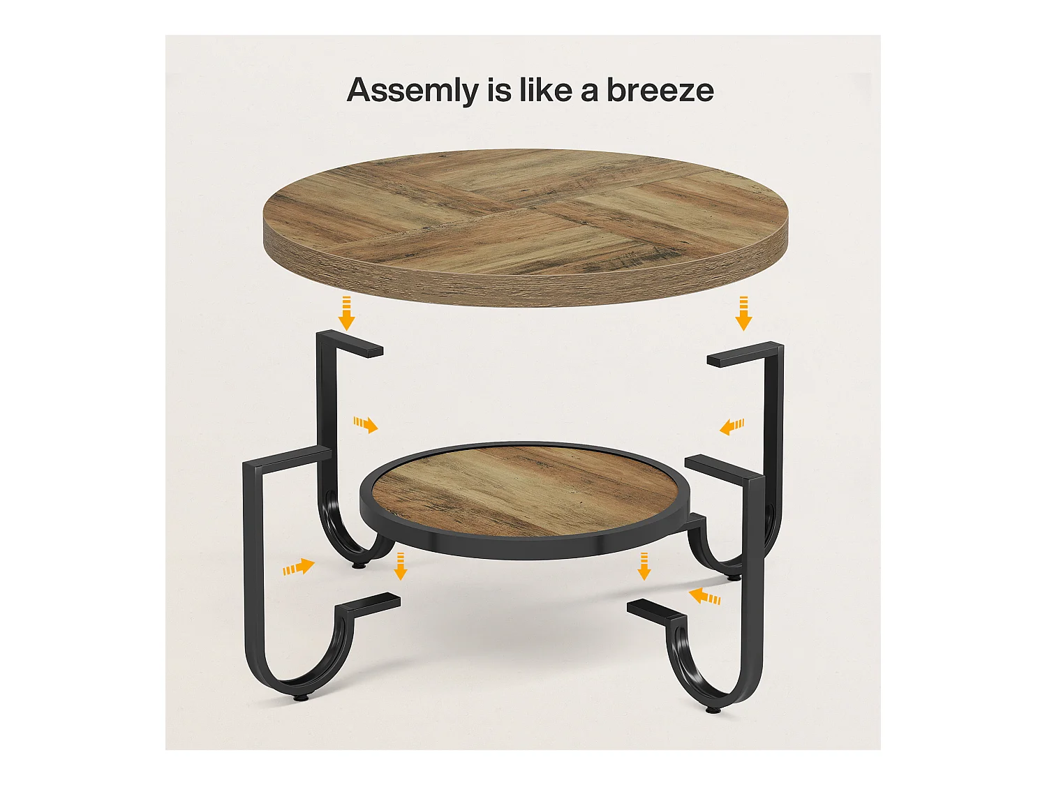 Table basse ronde pour salon, table centrale à 2 niveaux avec étagère de rangement