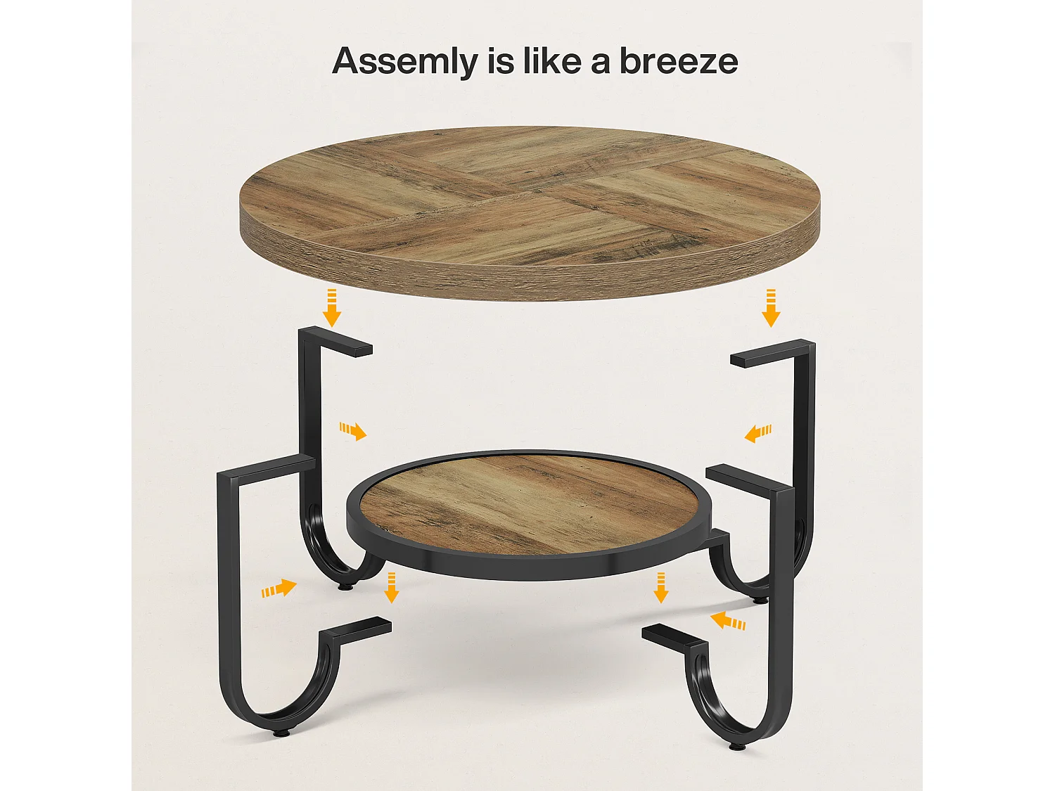 Mesa redonda baixa para sala de estar, mesa central com dois níveis e prateleira de armazenamento