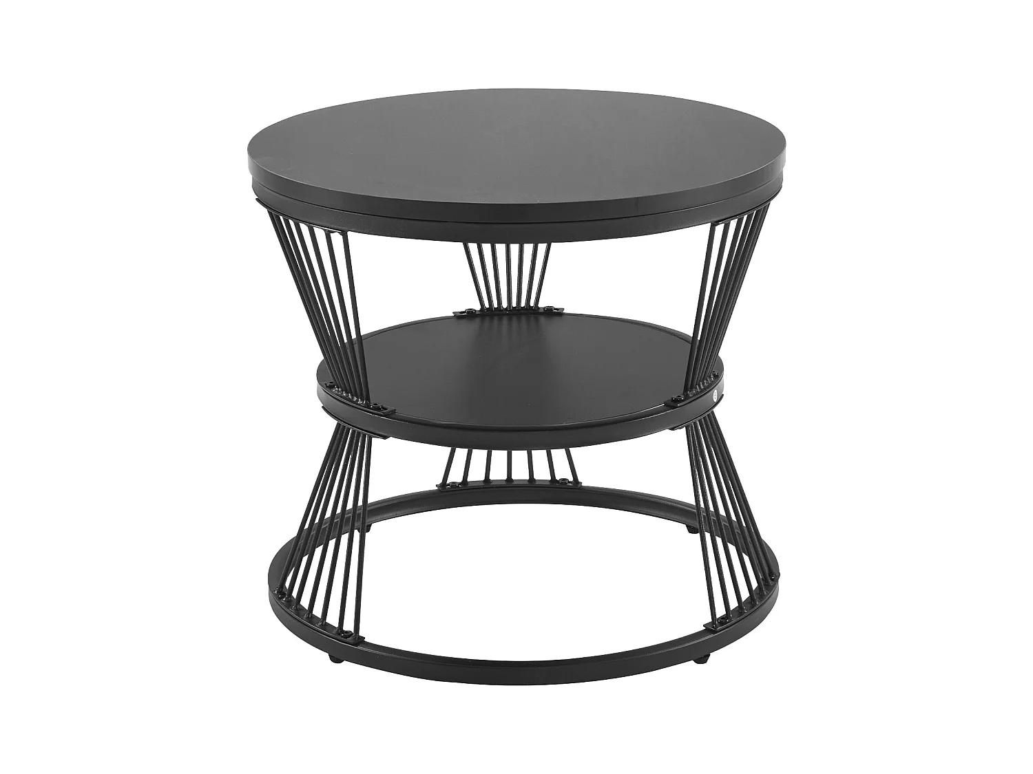 Lot de 2 tables basses gigognes rondes 70/45cm en placage marbre blanc, cadre en métal noir, système emboîtable