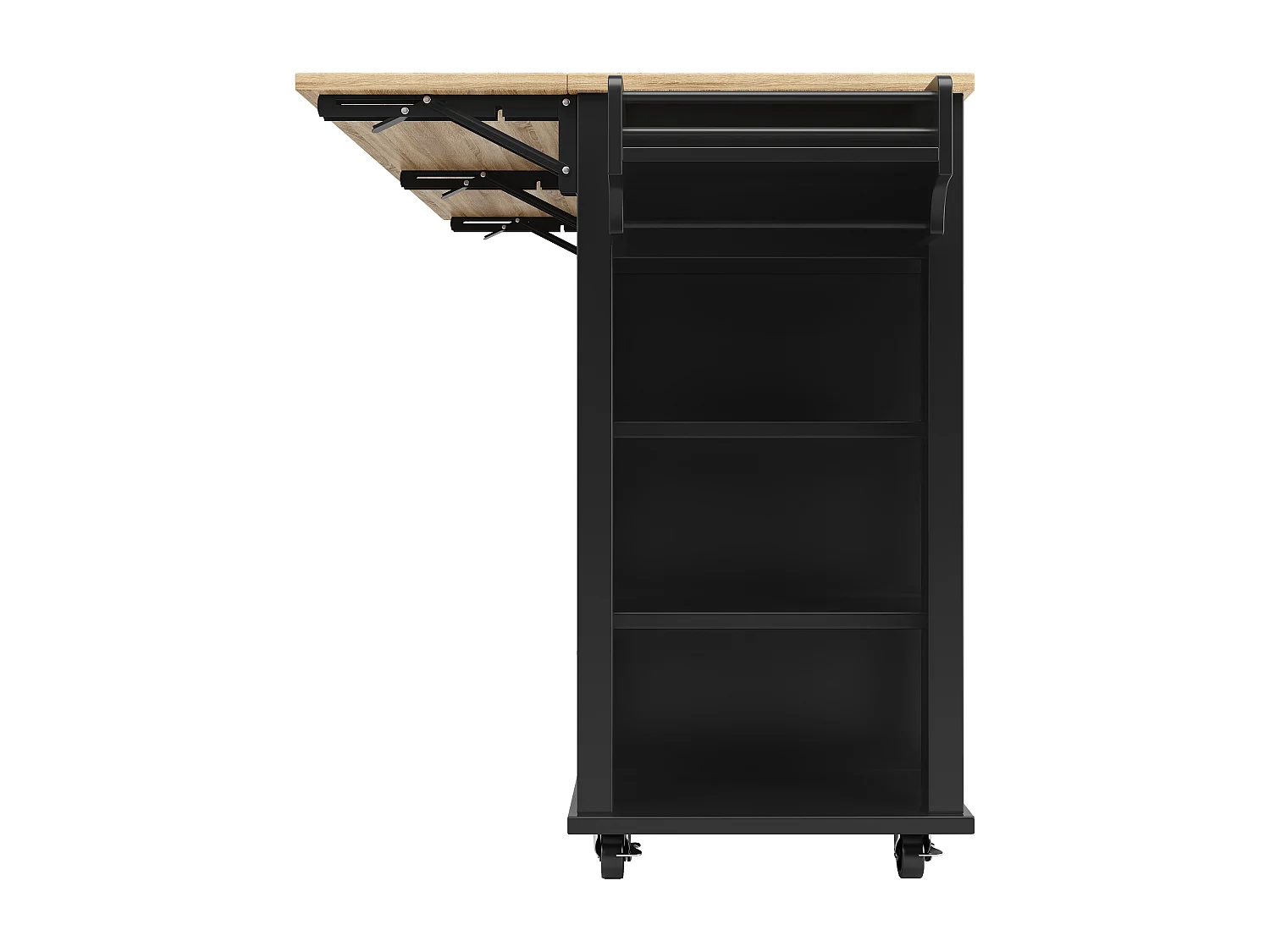 Îlot de cuisine à roulettes - 147 x 40 x 90 cm - avec séparateurs amovibles + 2 tiroirs + porte - MDF - noir