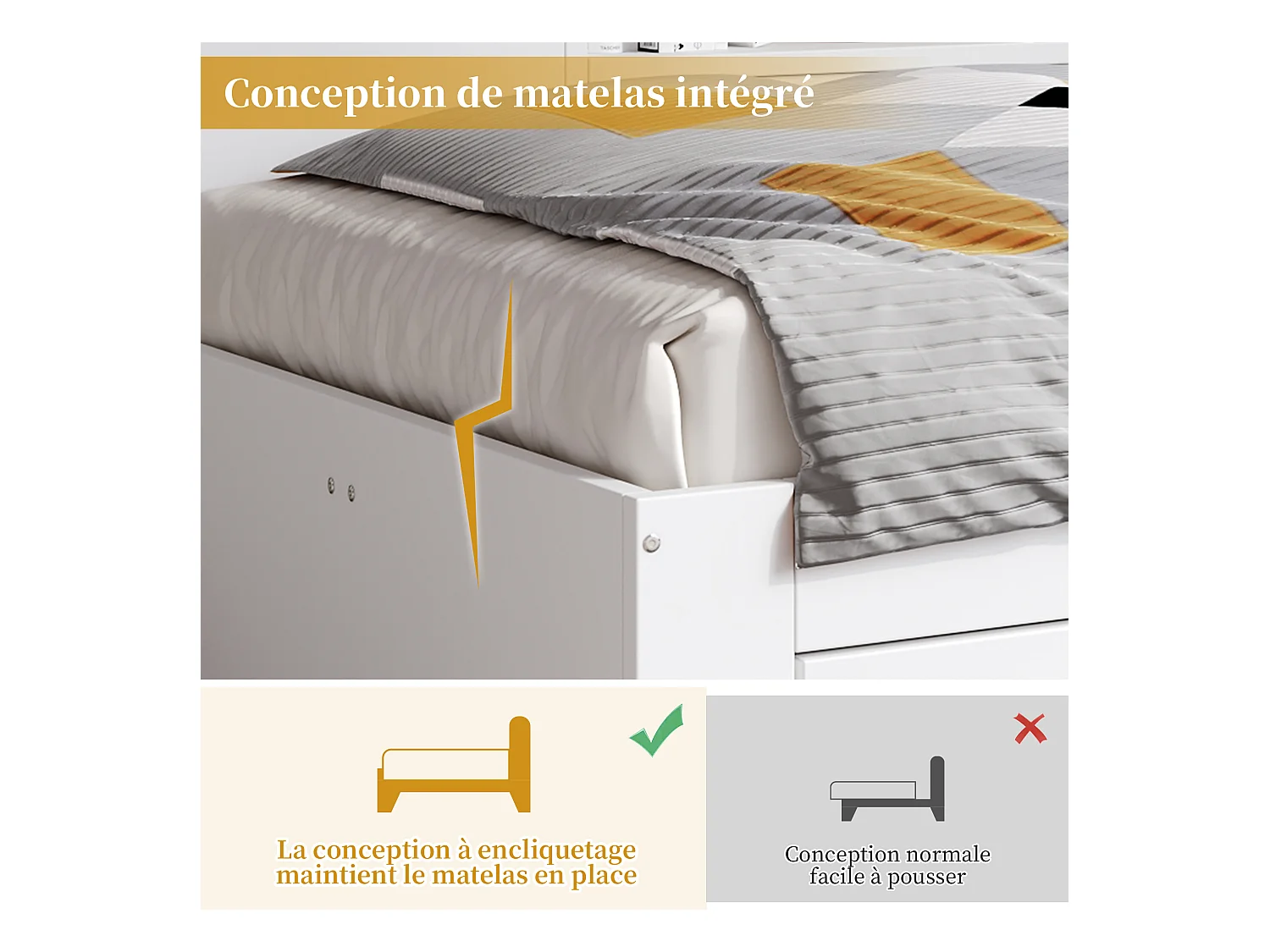 Lit de repos pour enfant - 140 x 200 cm - avec 2 tiroirs + bibliothèque + armoire de rangement - MDF - blanc