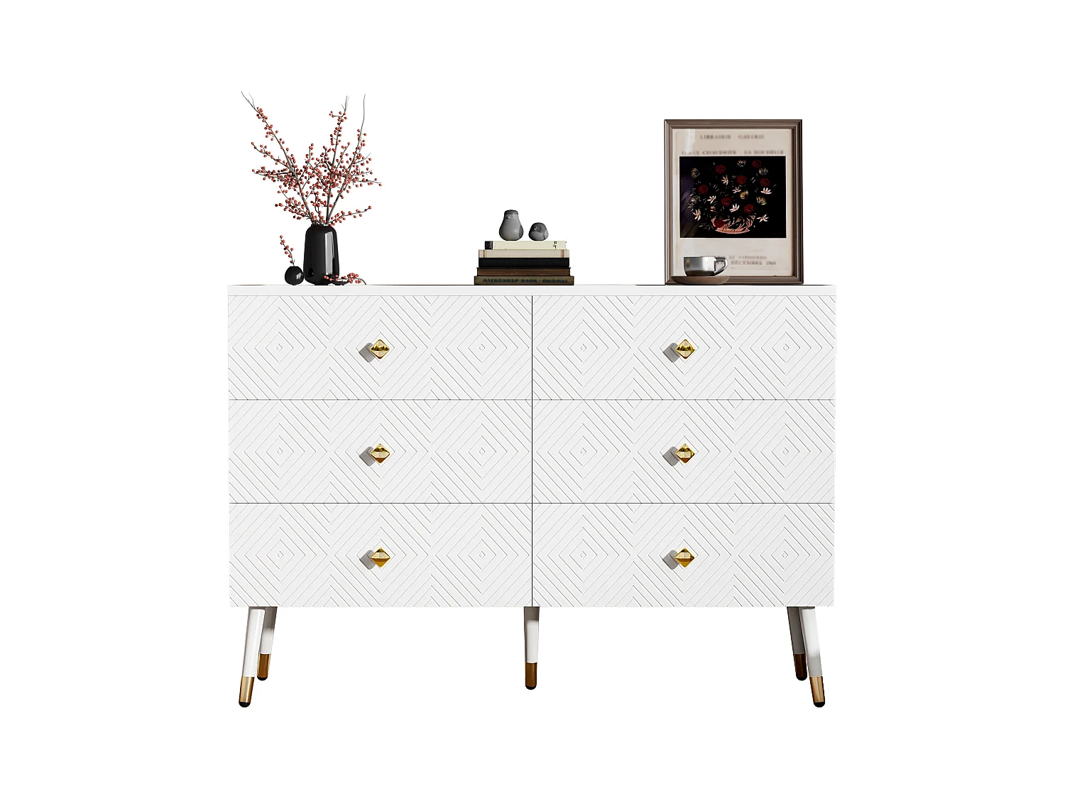 Commode moderne à 6 tiroirs – 120 x 40 x 80 cm – pour la chambre et le salon - aggloméré + MDF - blanc