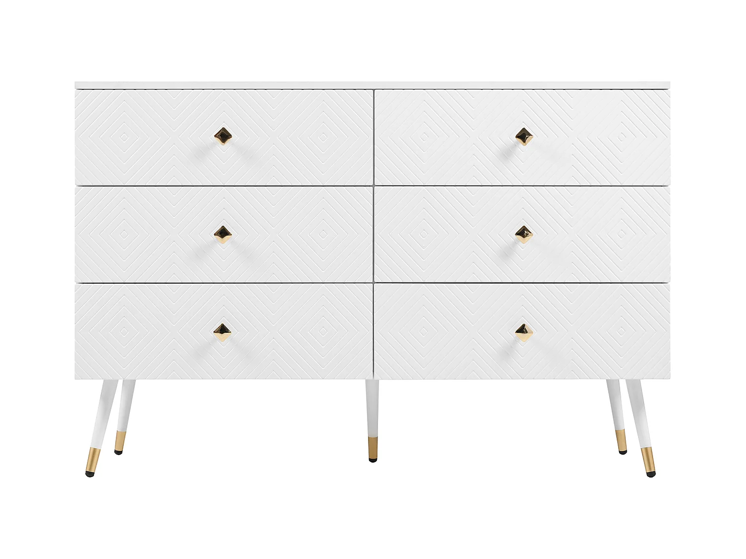 Moderne Kommode mit 6 Schubladen – 120 x 40 x 80 cm – für Schlafzimmer und Wohnzimmer – Spanplatte + MDF – Weiß