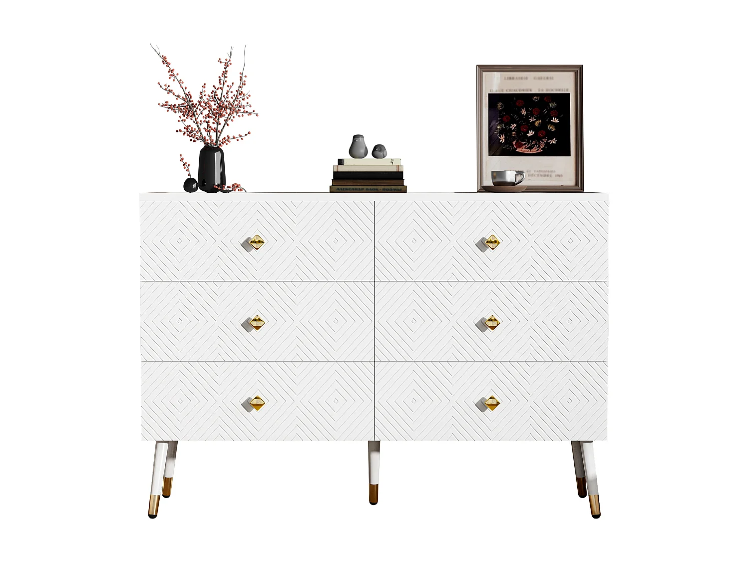 Moderne ladekast met 6 laden – 120 x 40 x 80 cm – voor slaapkamer en woonkamer – spaanplaat + MDF – wit