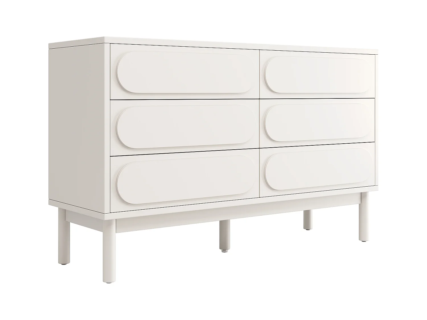 Commode bass à 6 tiroirs - 120 x 40 x 75 cm - meuble de salle à manger - pieds réglables - MDF - blanc