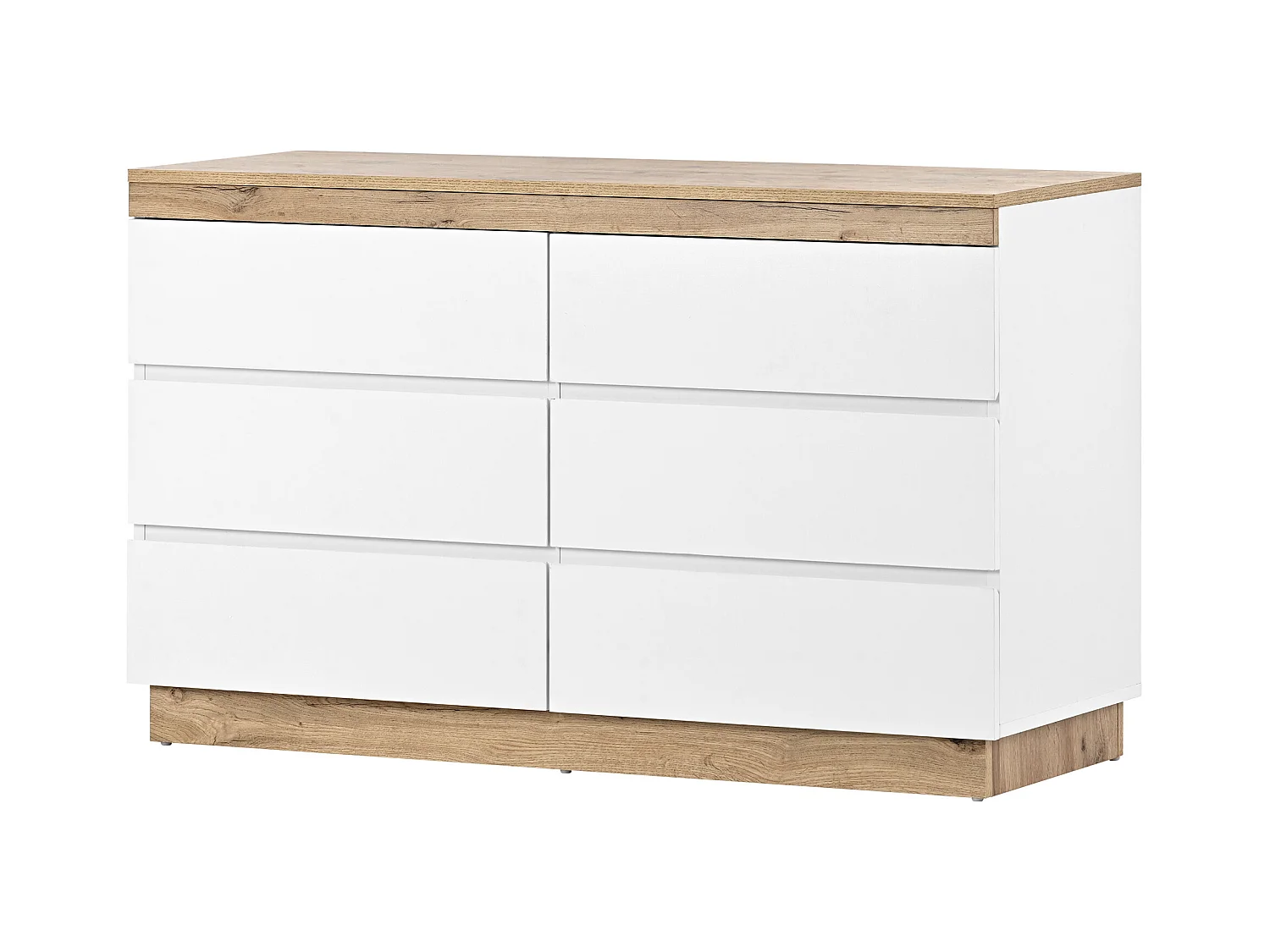Commode à 6 tiroirs - 110 x 40 x 67.5 cm - pour chambre et salon - aggloméré E1 - blanc + chêne