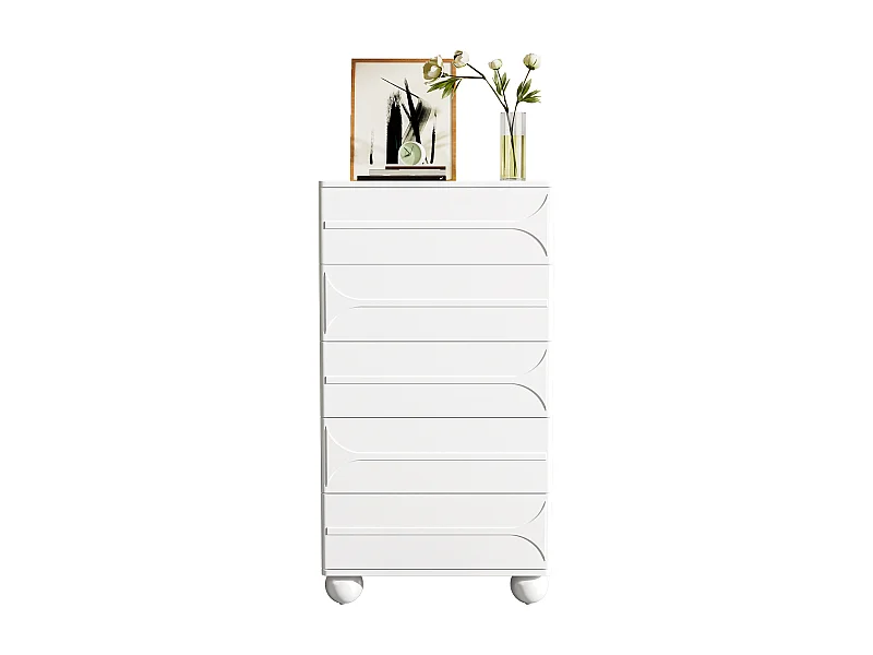 Kommode mit 5 Schubladen – 60 x 40 x 109 cm – elegantes Reliefdesign – Metallbeine – Spanplatte + MDF – weiß