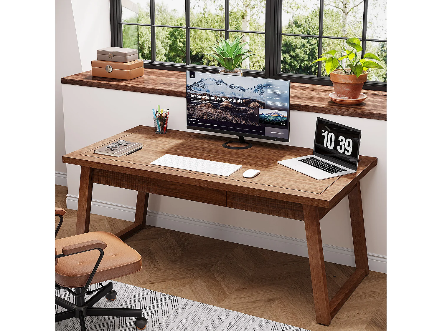 Scrivania per ufficio: scrivania per computer da 140 cm con cassetto